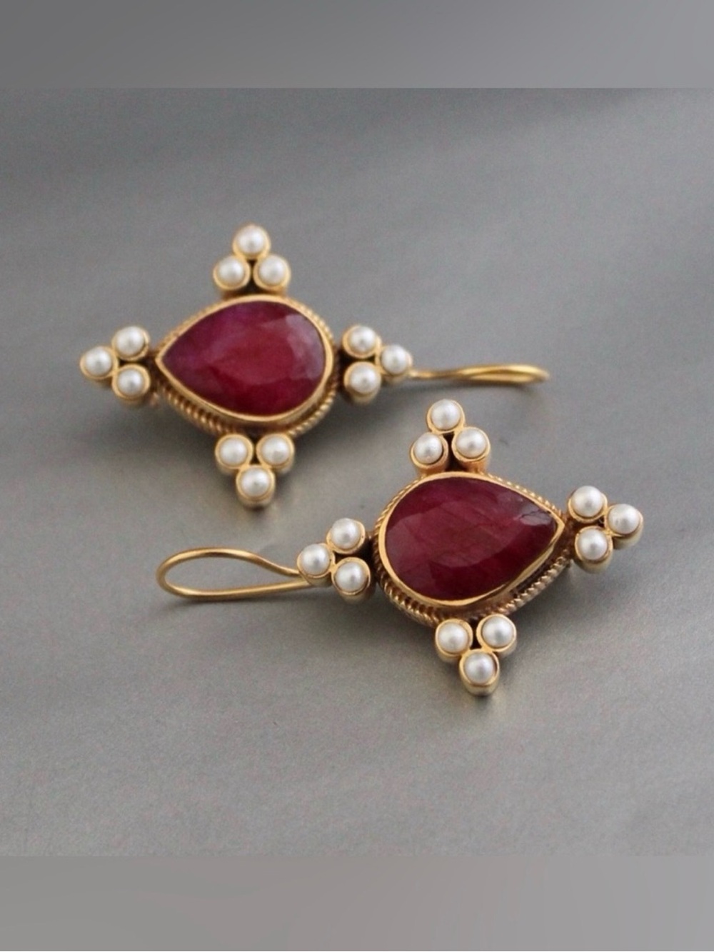 Vintage Antique Victorian Jewelry, Pearl Red Earrings, 1920s Art Deco Jewelry
